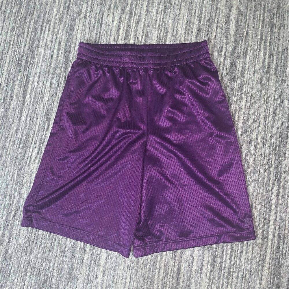 Starter Youth Boys Size Small Athletic Shorts‎ Purple Satin Ribbed Elastic Waist